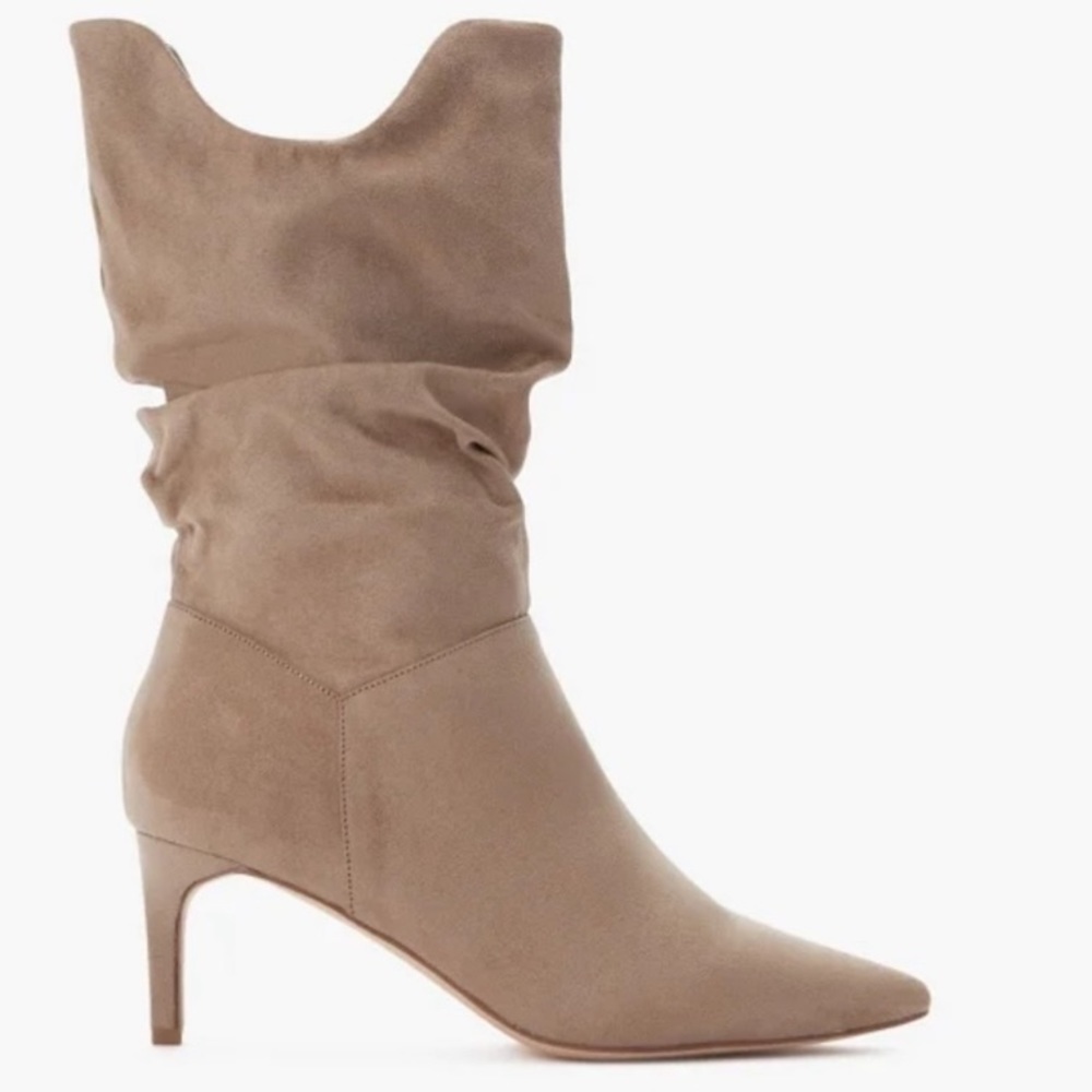 NWT JustFab Tan Faux Suede Pointed Toe Stiletto Boots Frenchy Slouch